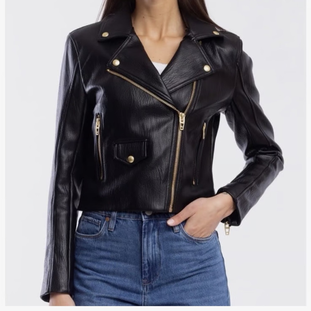 BLANKNYC- Vegan Leather Moto Jacket - NWT Small - black and gold